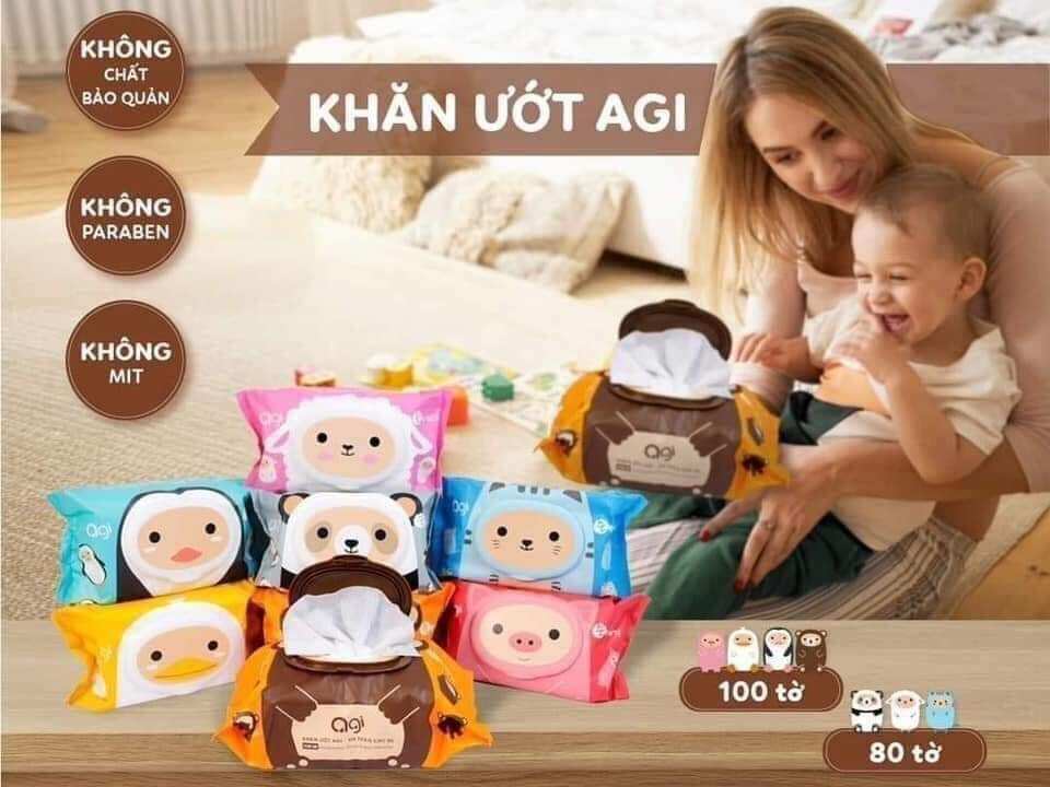 khăn ướt Agi không mùi 100 tờ cho bé