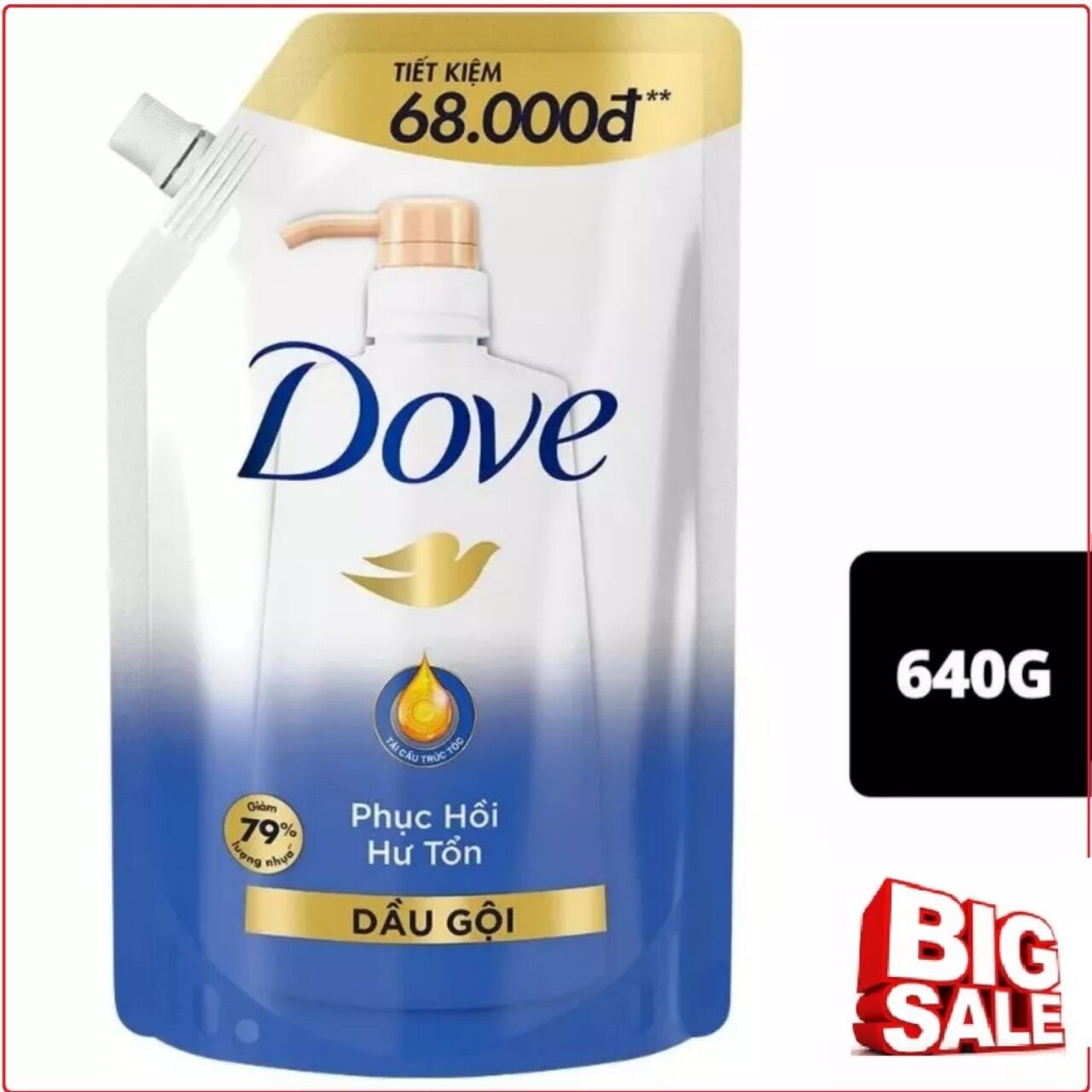 Dầu gội đầu dove túi 640g.