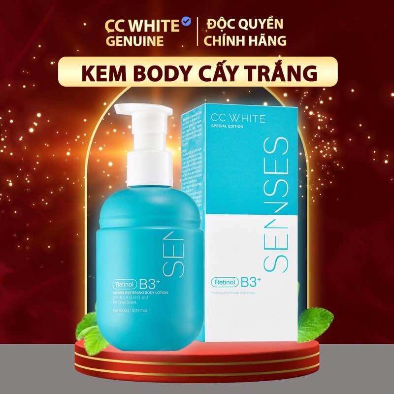 Kem body dưỡng trắng da SENSES WHITE giá sỉ, kem dưỡng ẩm đẹp da toàn thân mua 1 tặng 2 gói tắm trắng
