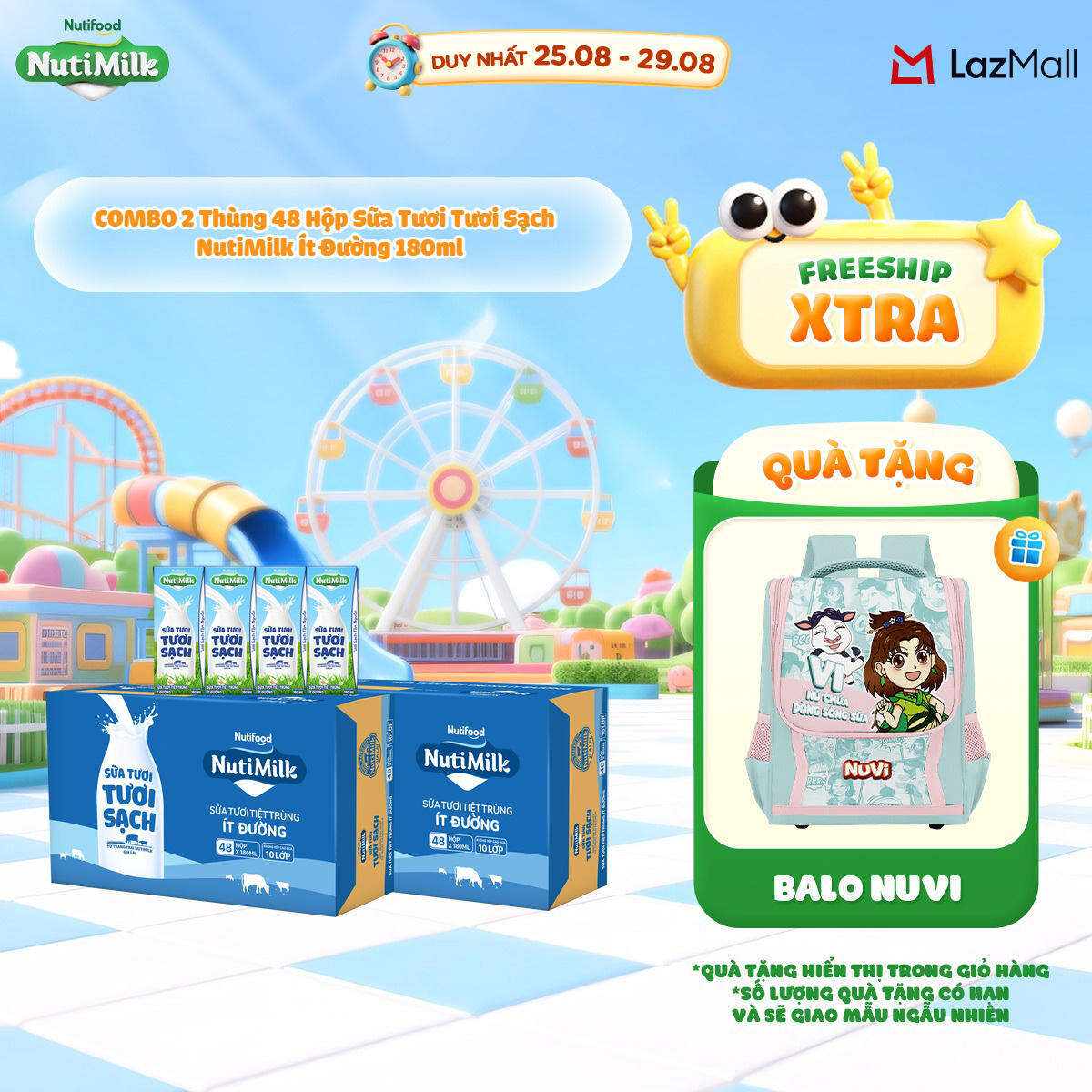 COMBO 2 Thùng 48 Hộp Sữa Tươi Tươi Sạch NutiMilk 180ml