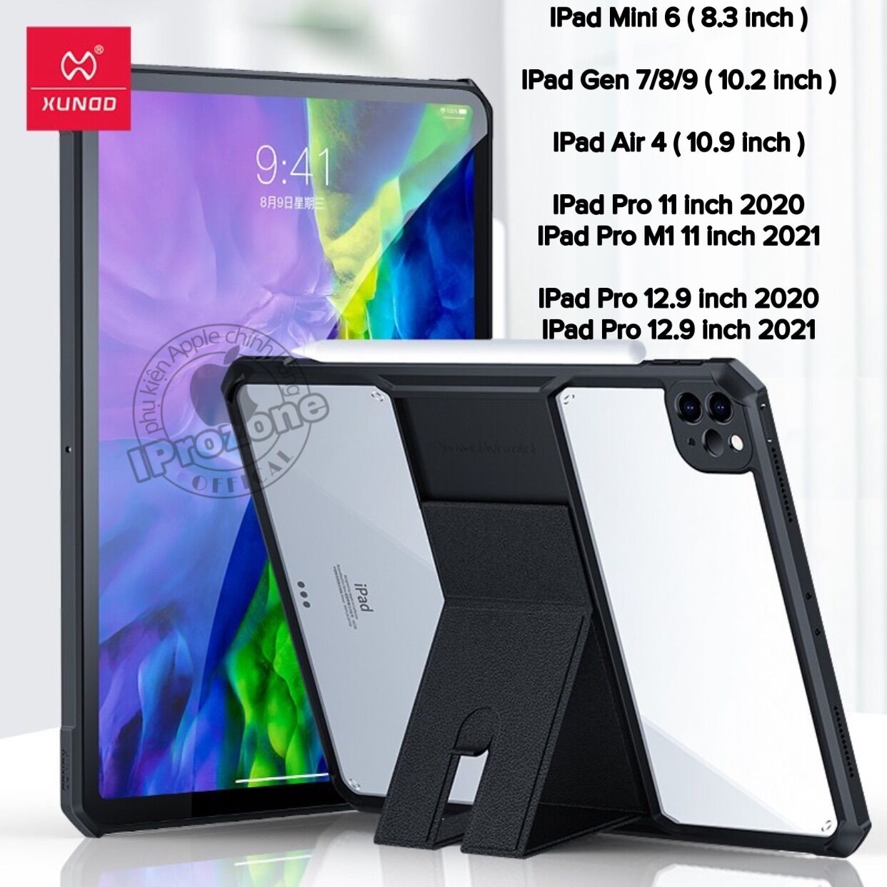 ốp Xundd thể thao kèm giá đỡ cho máy tính bảng 10.2 ( gen 7 / gen 8 / gen 9 ) / 10.9 ( Air 4 ) / 11 inch 2020 / M1 2021 / 12.9 inch 2020 / M1 2021 / Mini 6