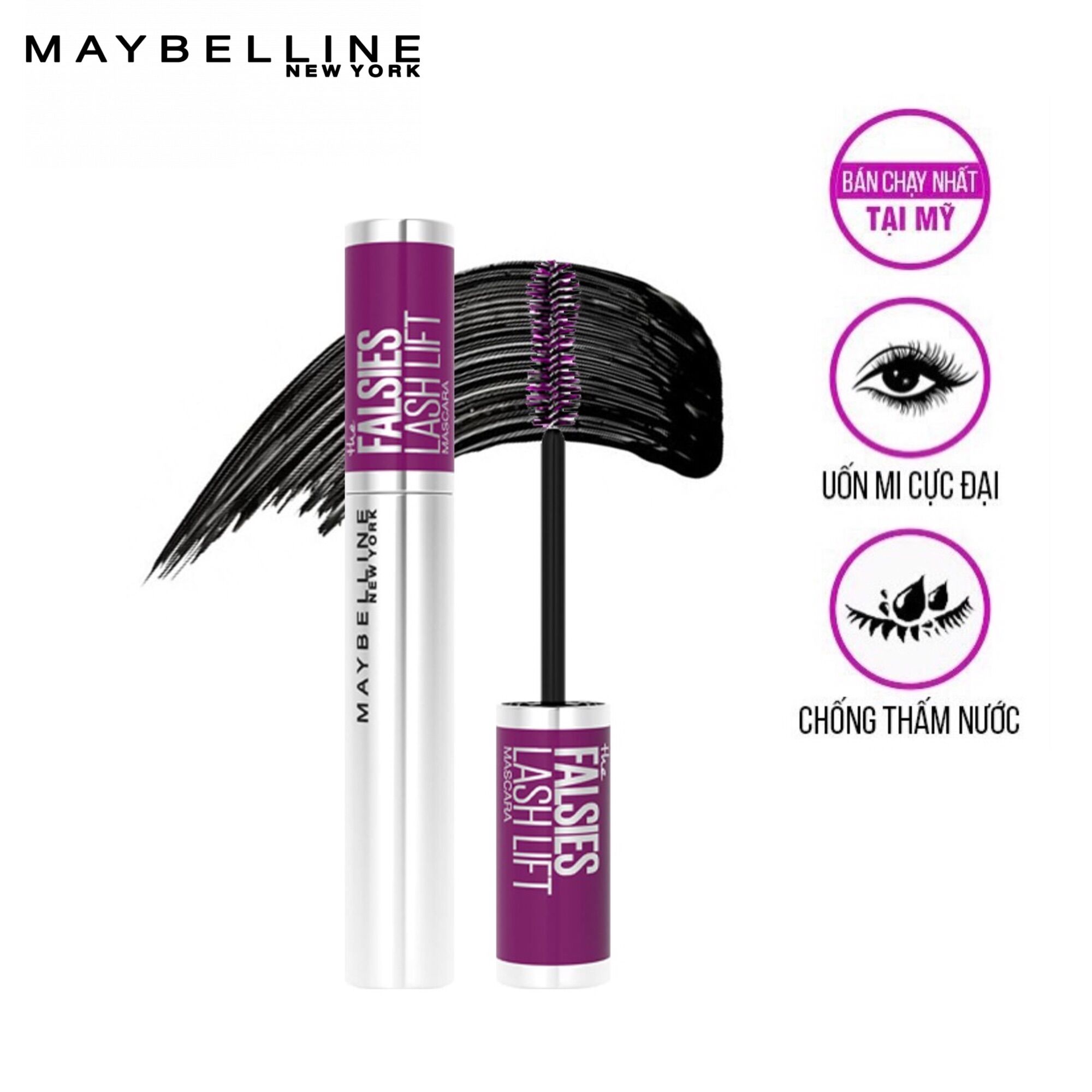 Mascara Uốn Mi, Nâng Mi, Làm Dày, Không Lem, Không Trôi Maybelline New York Falsies Lash Lift 8.6ml