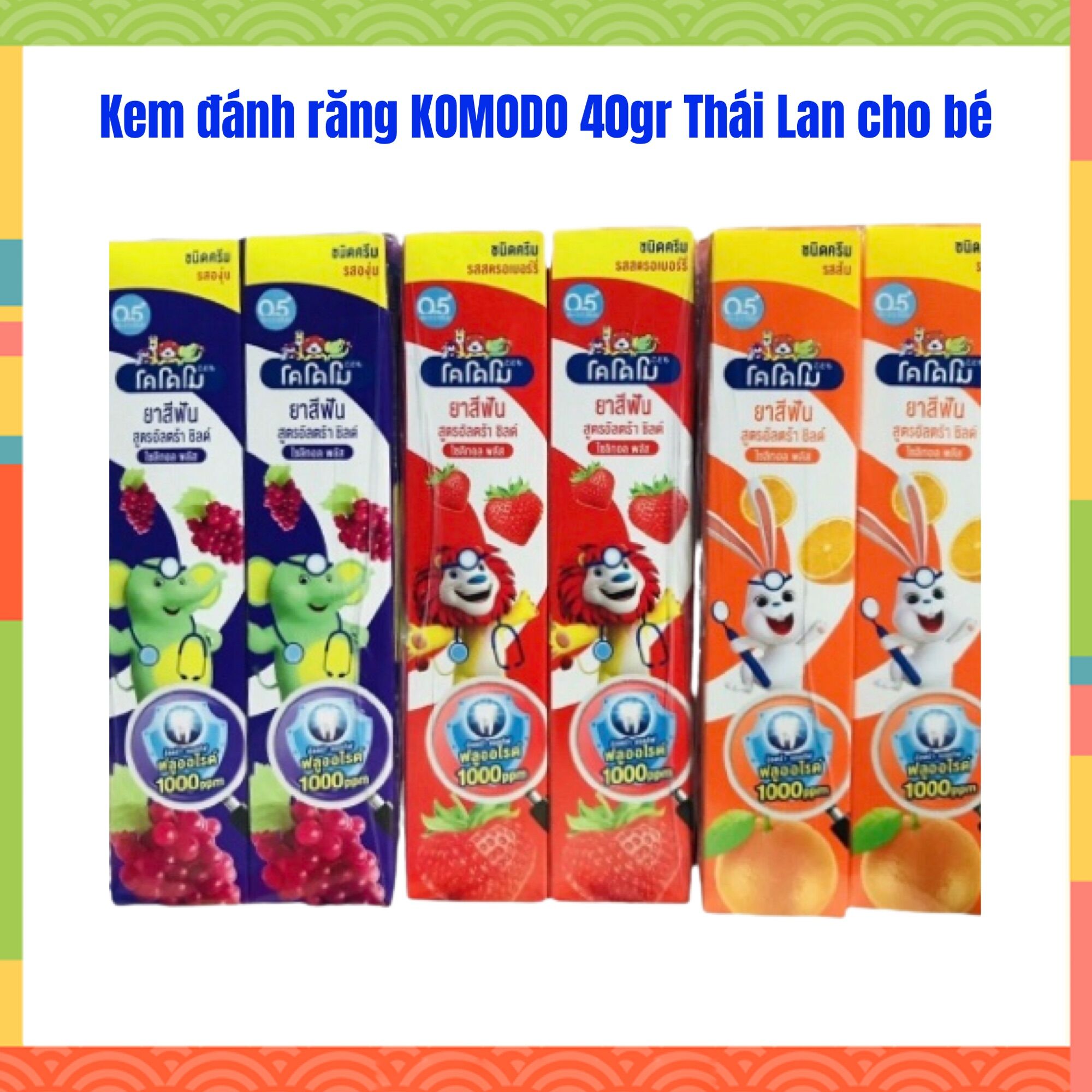Combo 3 tuýp kem đánh răng komodo 40gr thái lan dành cho bé - thao nhi oanh vũ