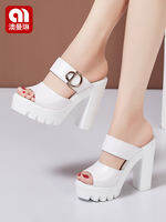 Dép Băng Dính Nước Đế Dày Gót Thô Trắng 13cm