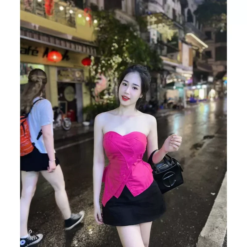 ÁO CROPTOP LỆCH TÀ CÚP NGỰC PHỐI NÚT SIÊU XỊN A900