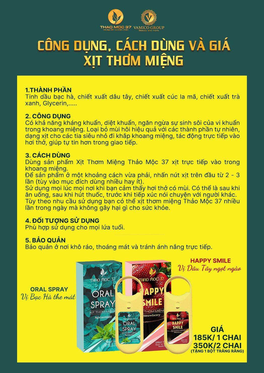 Xịt Thơm Miệng Kháng Khuẩn Công nghệ mới Thảo Mộc 37