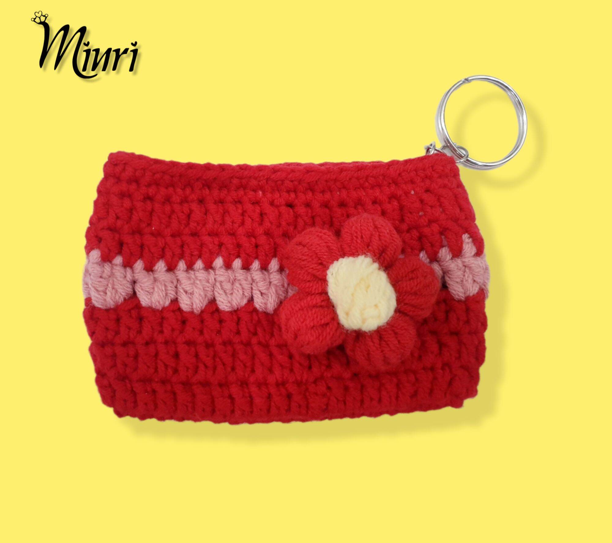 Ví mini handmade bằng len (kèm hoa) đựng thẻ atm, card