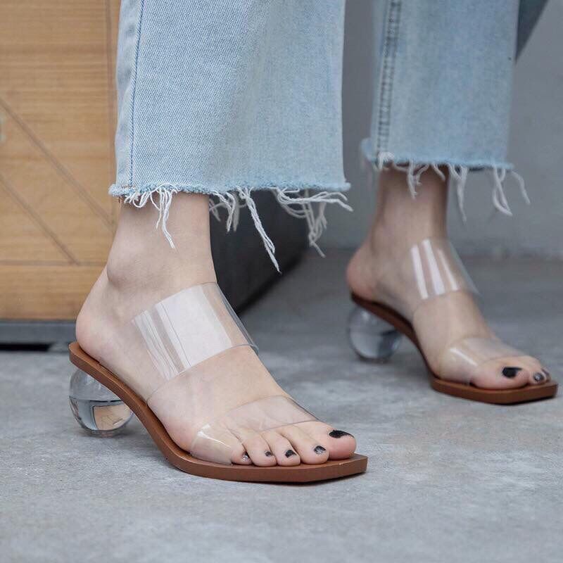Guốc cao gót colee quai trong thời trang gót trong suốt cao 5cm