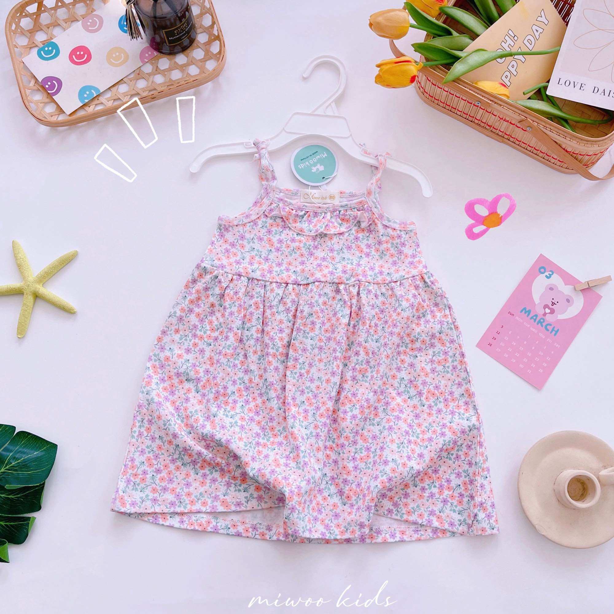 Váy 2 dây thắt nơ bé gái Miwoo xuất Nhật
