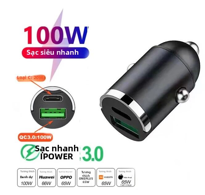 Sạc Xe Hơi Mini 100W/200W USB Loại C Sạc Nhanh Cho Xiaomi Samsung Huawei iPhone 12-24V Bật Lửa Xe Hơ