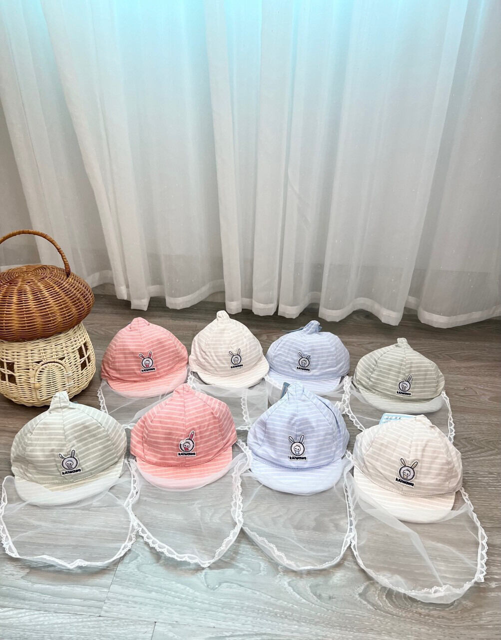 Nón trẻ em có khăn voan Nhật cho bé từ 0-6 tháng