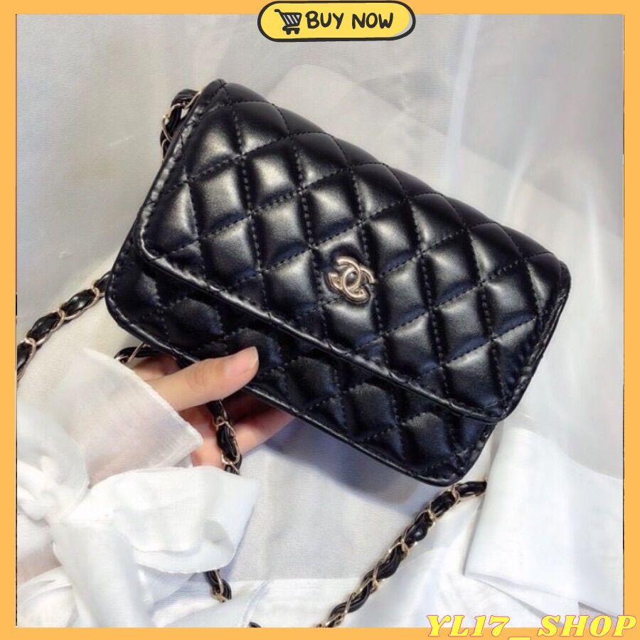 Túi xách nữ đeo chéo chữ x size 18 da bóng dây xích nhỏ