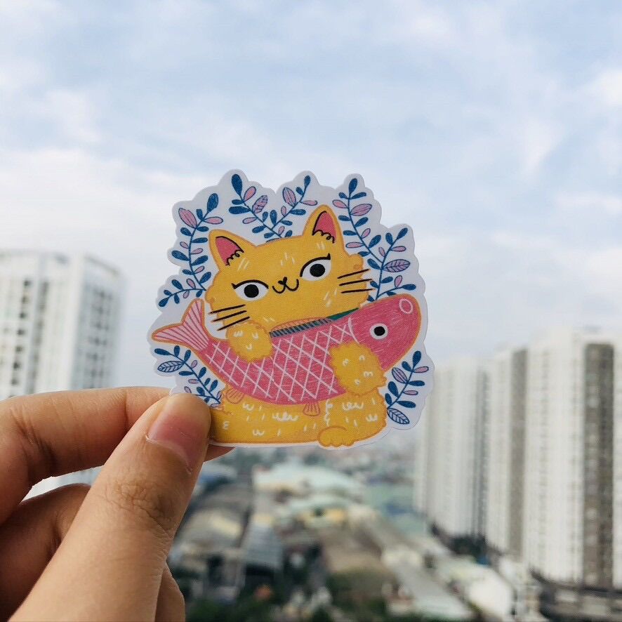[HCM]-Bộ 3 Sticker/decal dán MÈO MAY MẮN - tiemtaphoacona