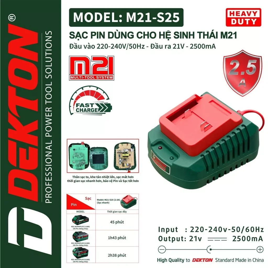 Sạc nhanh dekton 21v m21 chân pin phổ thông 2500mah