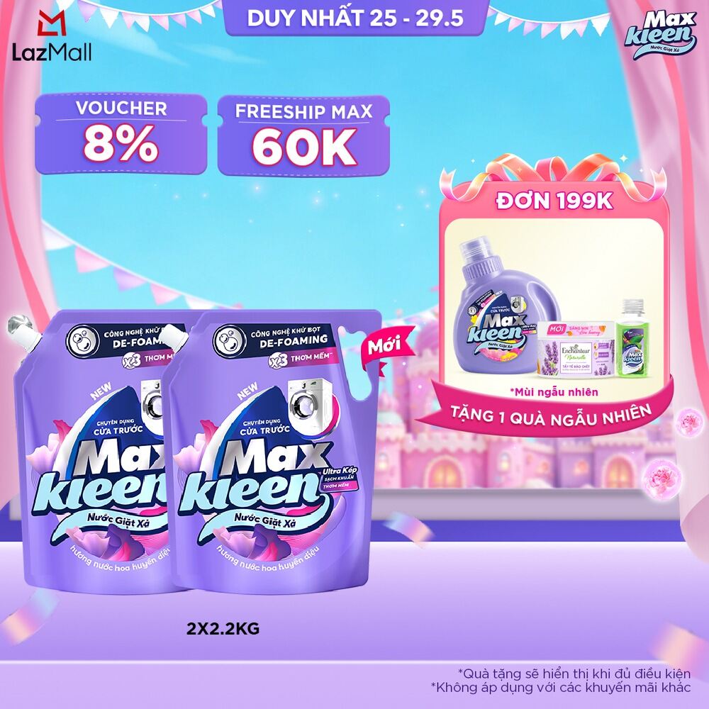 Combo 2 Nước giặt xả cho máy giặt cửa trước MaxKleen hương Huyền Diệu 2.2kg