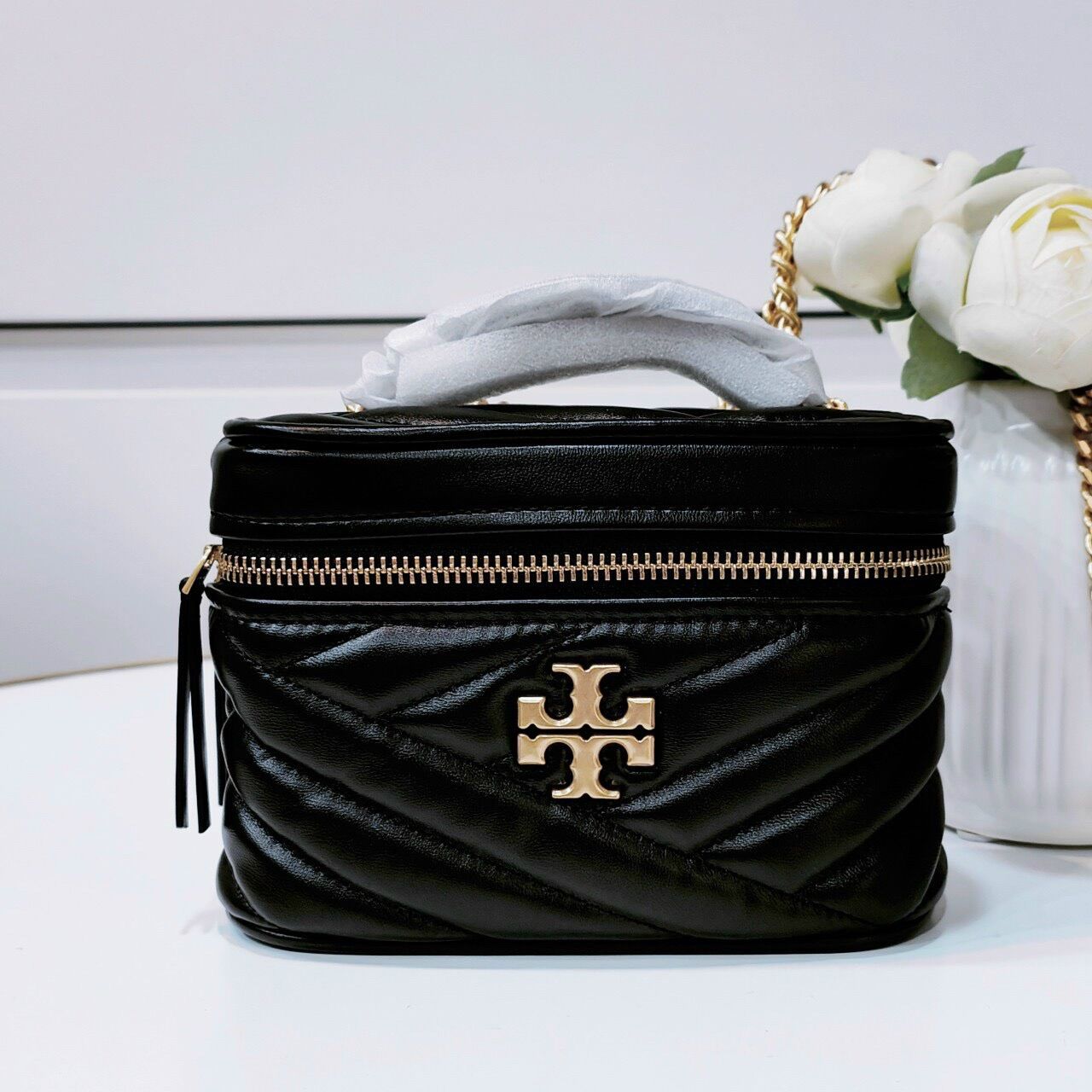 Túi Burch Kira Chevron Mini Vanity hộp mềm mịn