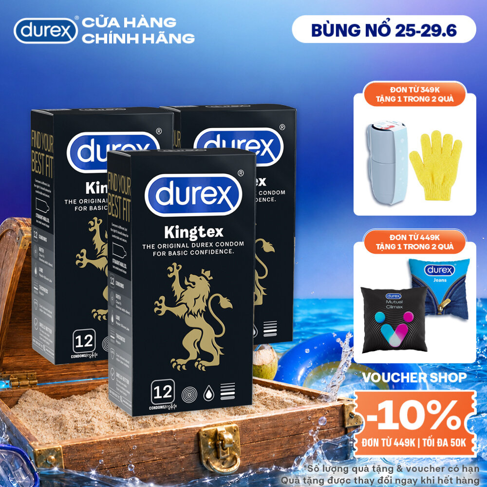 Bộ 3 hộp bao cao su Durex Kingtex ôm sát, bôi trơn (size 49mm, 12 bao/hộp)