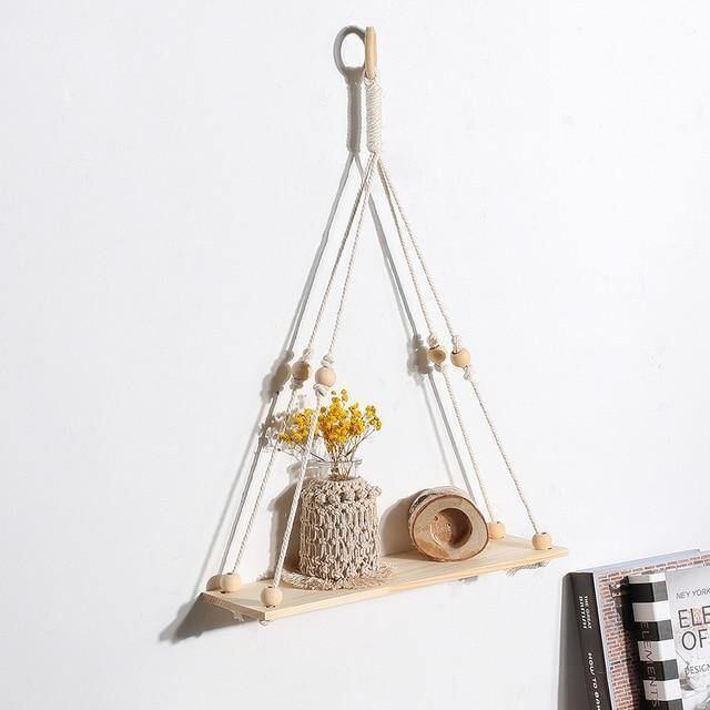 Kệ gỗ trang trí treo tường phối hạt gỗ