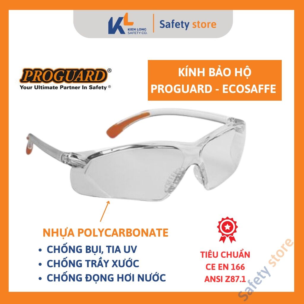 Kính bảo hộ ProGuard, mắt kính trắng, Kính chống va đập, chống xước, chống bụi, tia UV, chống đọng hơi nước