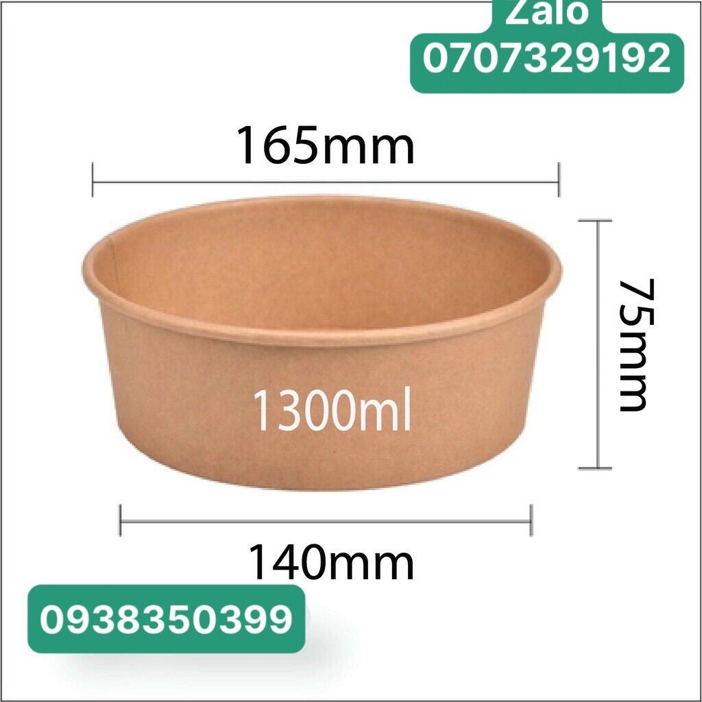 50 Tô giấy kraft 1300ml - Tô giấy nướng bánh bông lan - nắp pp