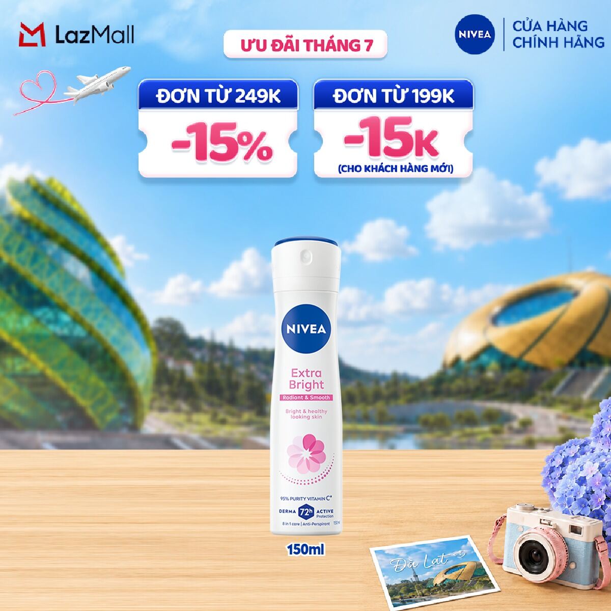 Bộ 2 Xịt Ngăn Mùi NIVEA Extra Brightening Trắng Mịn Mờ Thâm Vitamin C (150 ml) - 82967x2