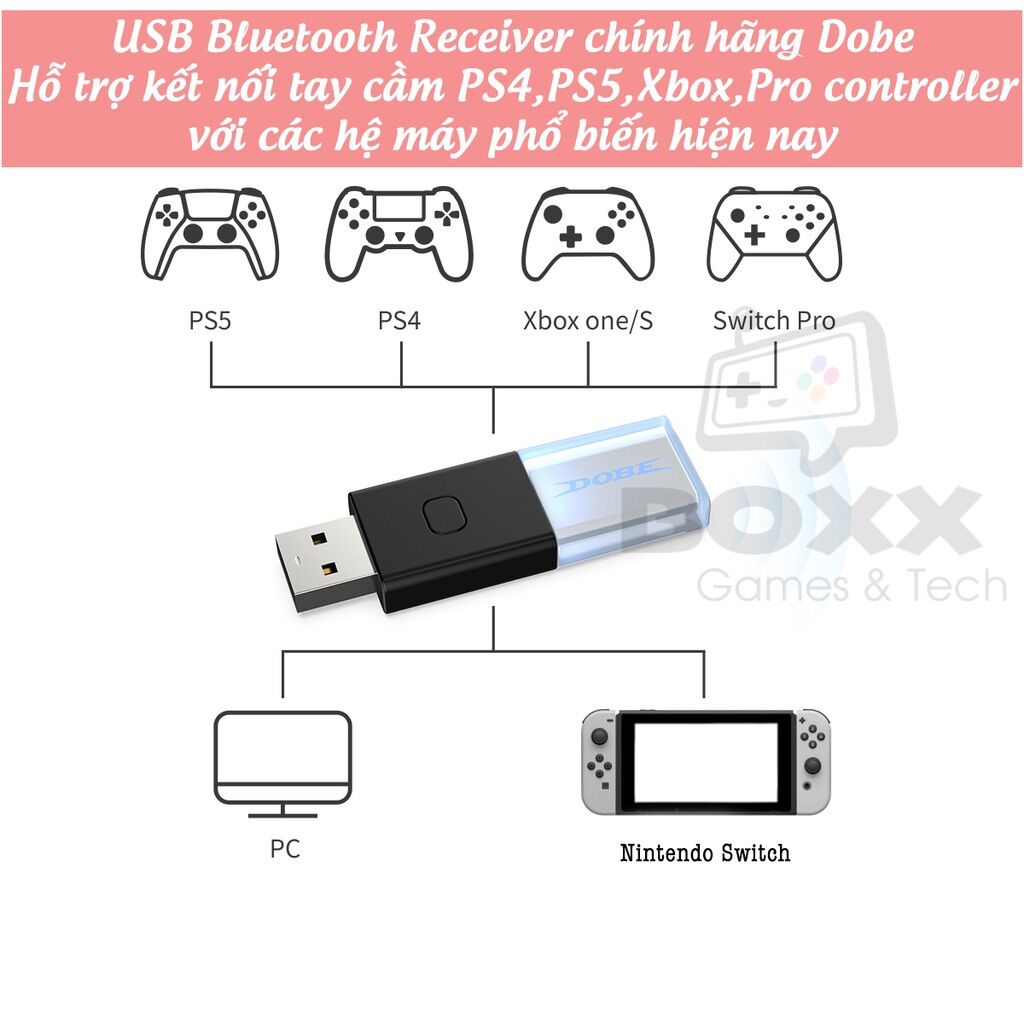 usb bluetooth Dobe cho Nintendo Switch dùng tay cầm Ps5 Ps4 Xbox One S/X trên nintendo switch USB Wireless
