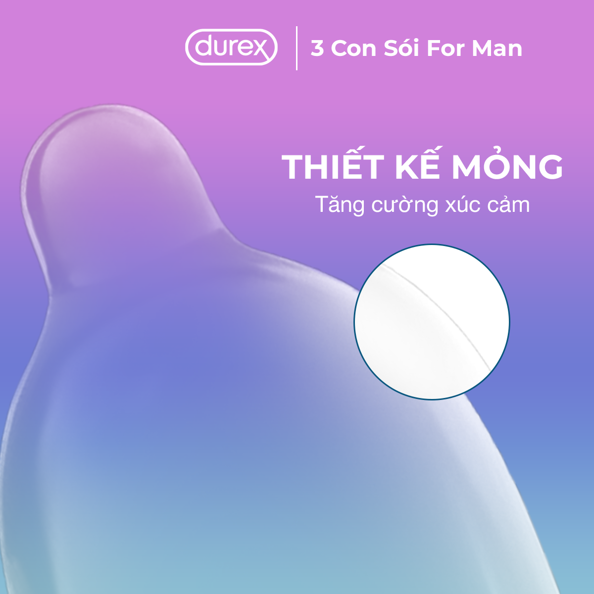 [CHE TÊN] Bao Cao Su Durex Invisible Siêu Mỏng 0.01mm Size 52mm Invisible Extra Thin Extra Sensitive - Ba Con Sói For Man