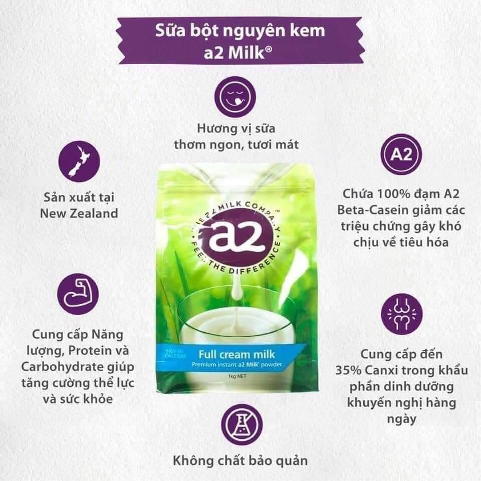 Sữa A2 nguyên kem/tách kem úc 1kg date 1/25 dành cho bé từ 1 tuổi trở lên
