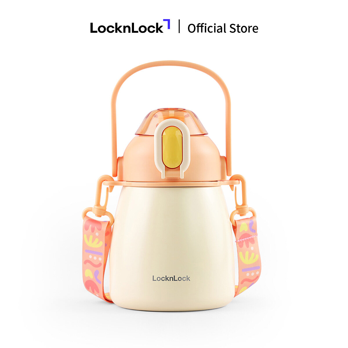 Bình giữ nhiệt Lock&Lock Potbelly Tumbler 1L thép không gỉ, nắp bật 1 chạm, có dây deo quai xách tiện lợi