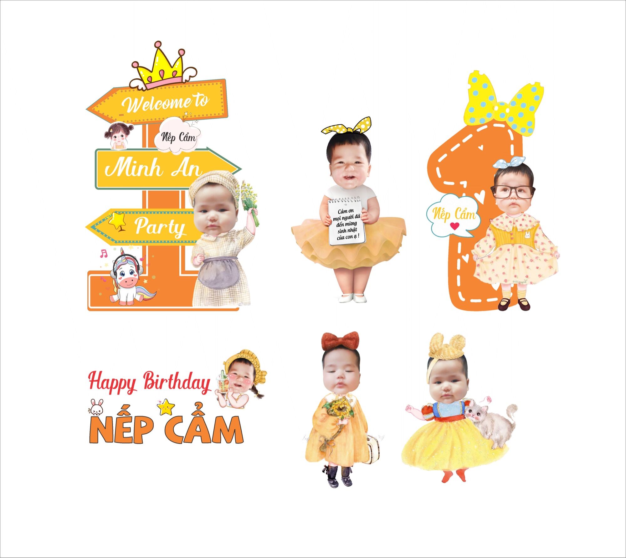 Combo chibi bé gái tone Vàng cam và Đỏ trendy