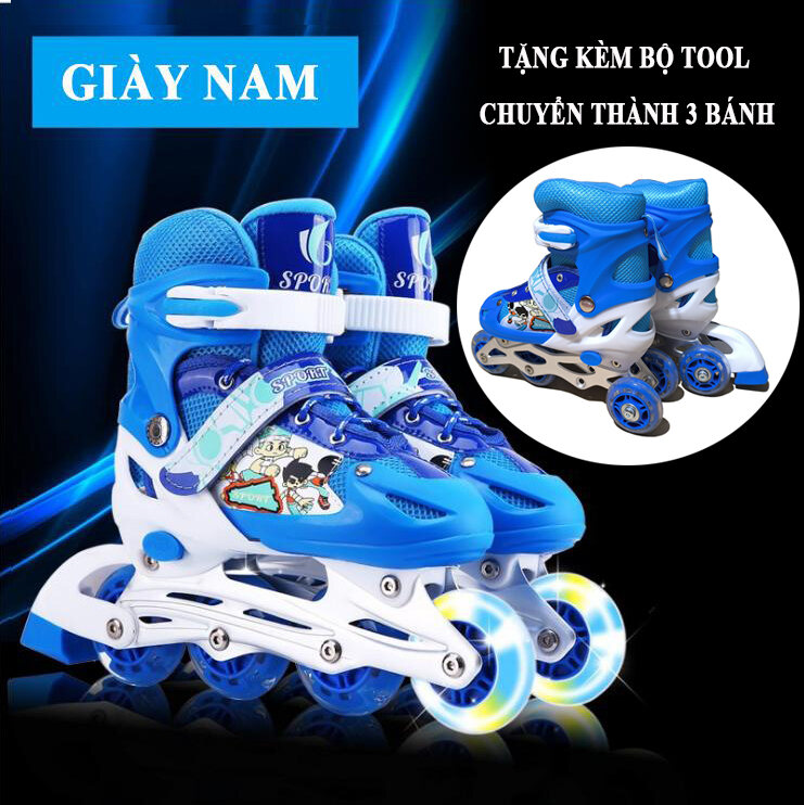 Giày patin trẻ em Sports tặng kèm bảo hộ tay, đầu gối và bộ tool chuyển thành 3 bánh