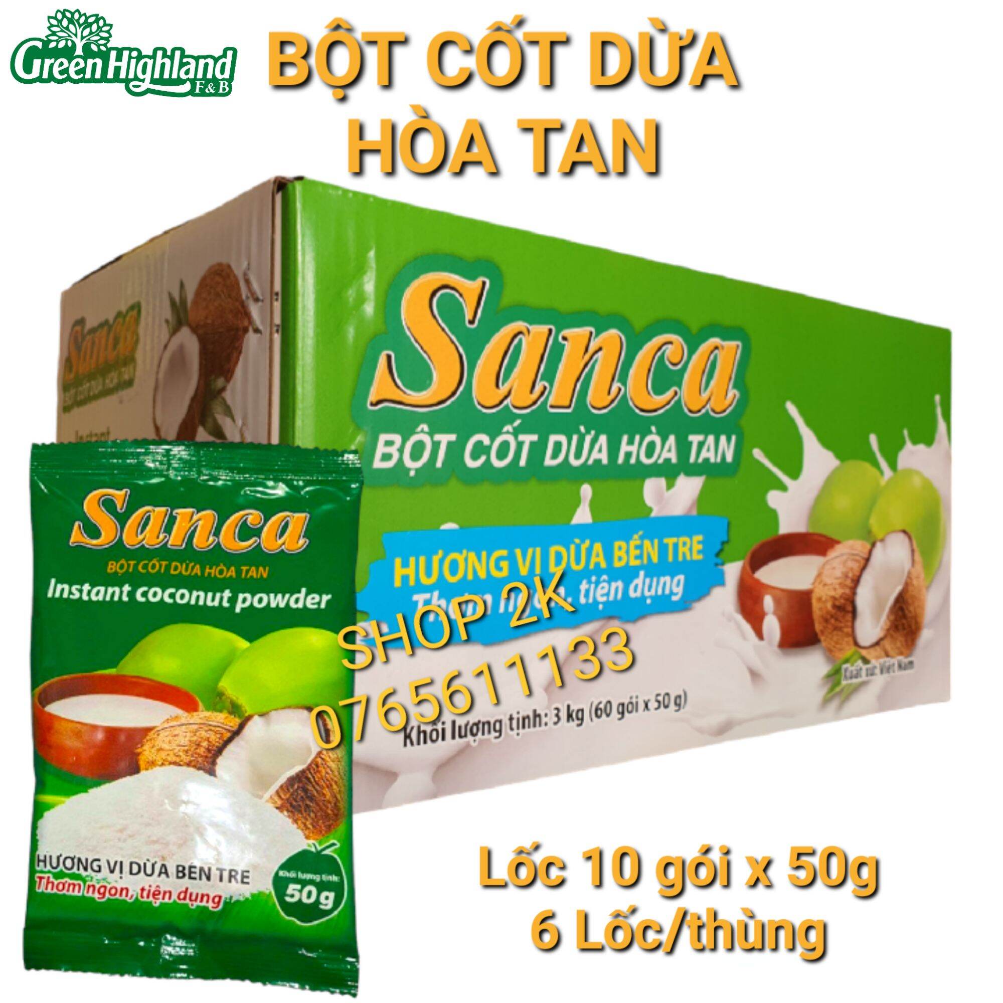 Combo 10 gói Bột Cốt Dừa SanCa 50g