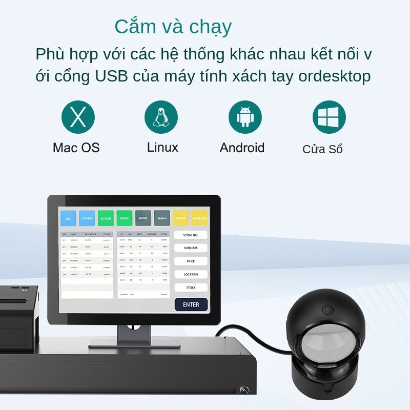 NETUM Desktop 2D QR Barcode Scanner, A5 Hands-Free Omnidirectional USB Big Barcode Reader 1D QR Screen Barcodes Scanning