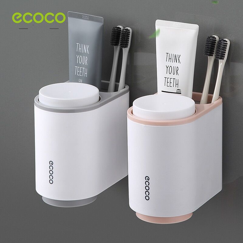 Kệ nhà tắm Ecoco - Giá treo bàn chải đánh răng ECOCO tặng kèm 2 cốc lắp đặt Dán Tường