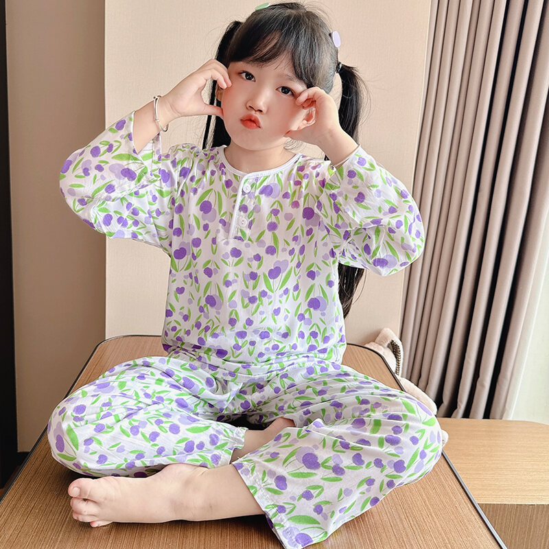 Bộ Đồ Ngủ Lụa Cotton Mùa Hè Cho Trẻ Em Bộ Quần Áo Điều Hòa Cho Bé Trai Và Bé Gái Từ 1 Đến 13 Tuổi
