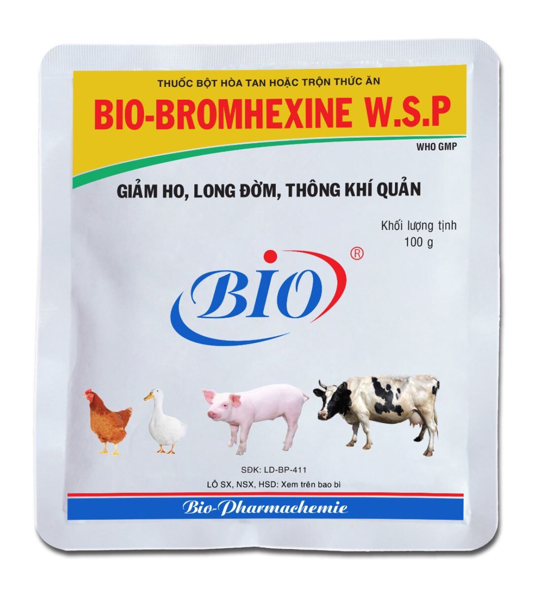 Bio Bromhexine w.s.p 100g giảm ho, long đờm, thông khí quản cho Gia Súc • Gia Cầm