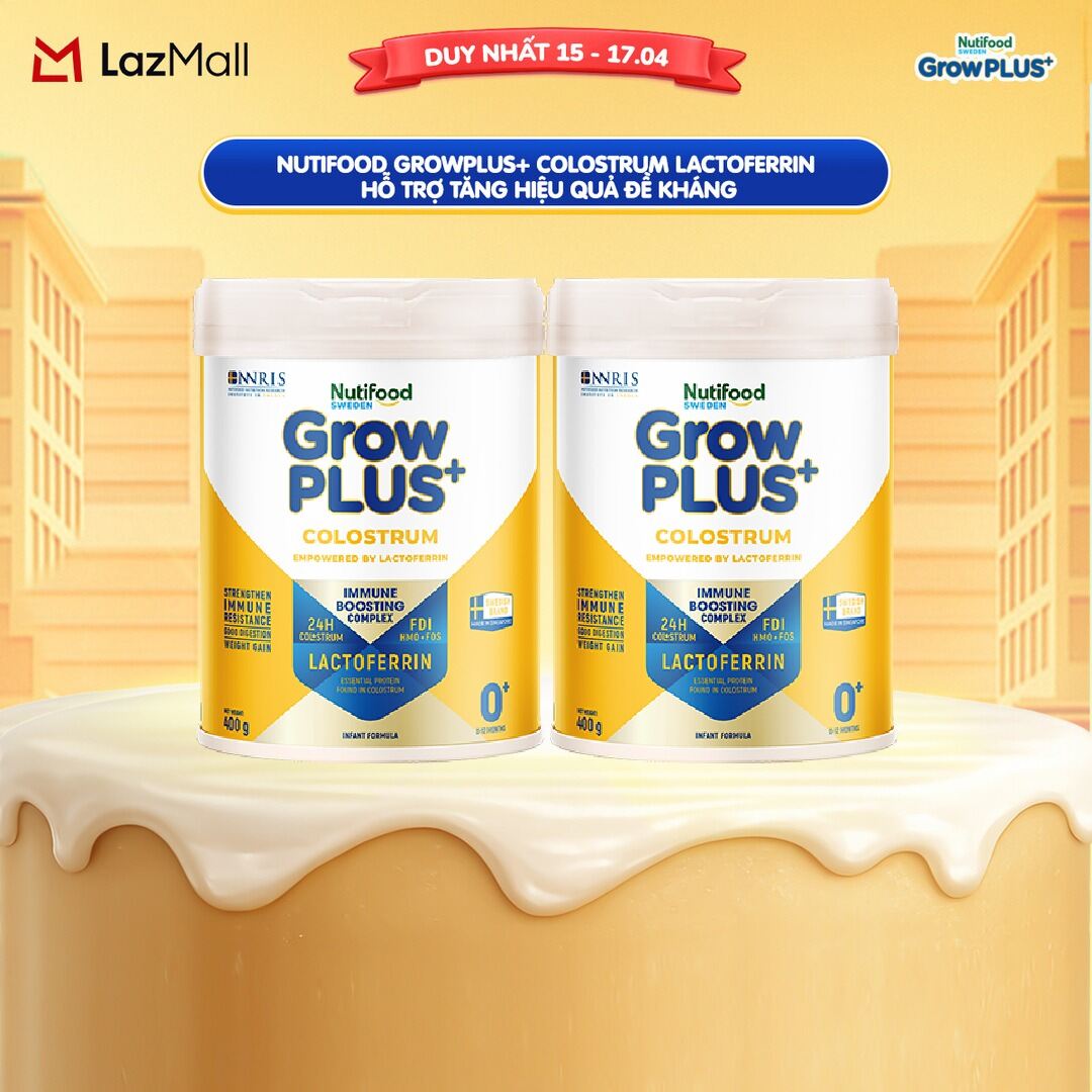 Combo 2 Sữa bột Nutifood Sweden GrowPLUS+ Colostrum Lactoferrin 0+ 400g