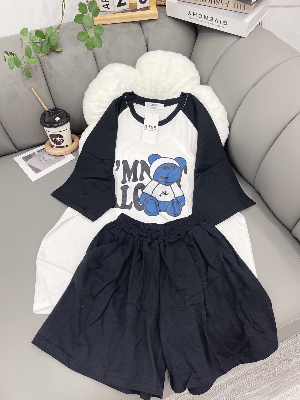 Set bộ đùi chất cotton su - gấu bịt mắt