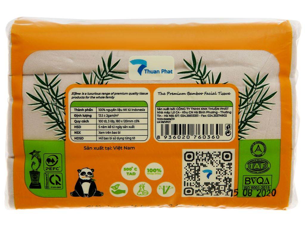Khăn giấy lụa rút tre Elene 3 lớp 100 tờ, bịch 10 gói