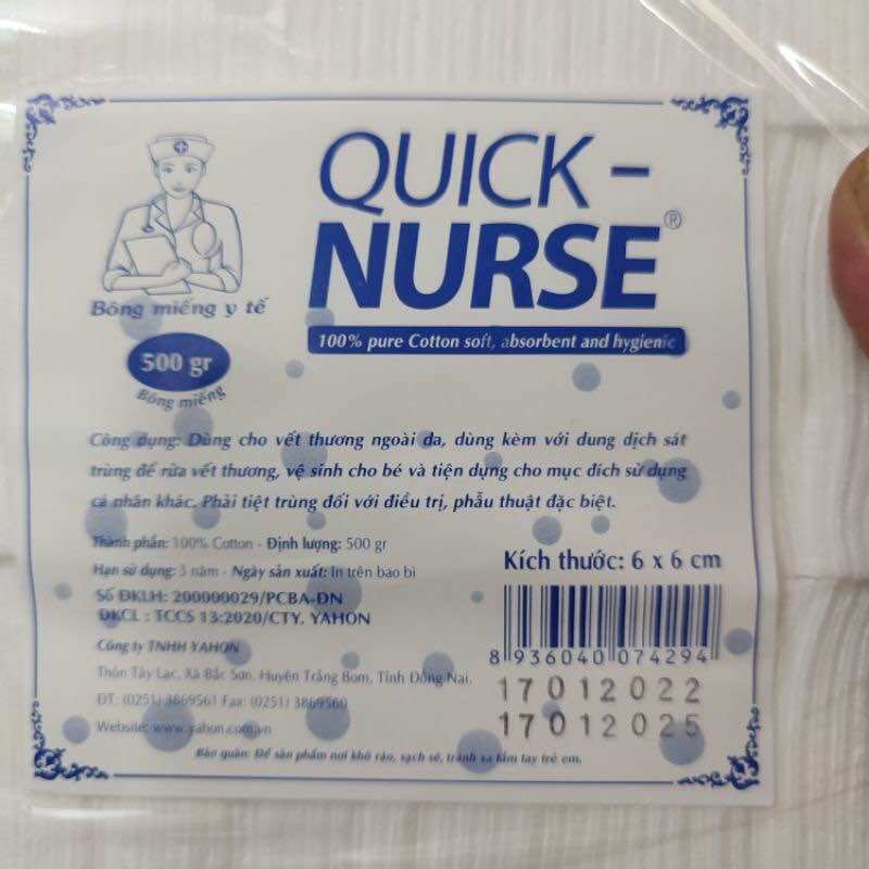 Bông gòn miếng cắt sẵn 6x6 QUICK NURSE 500g