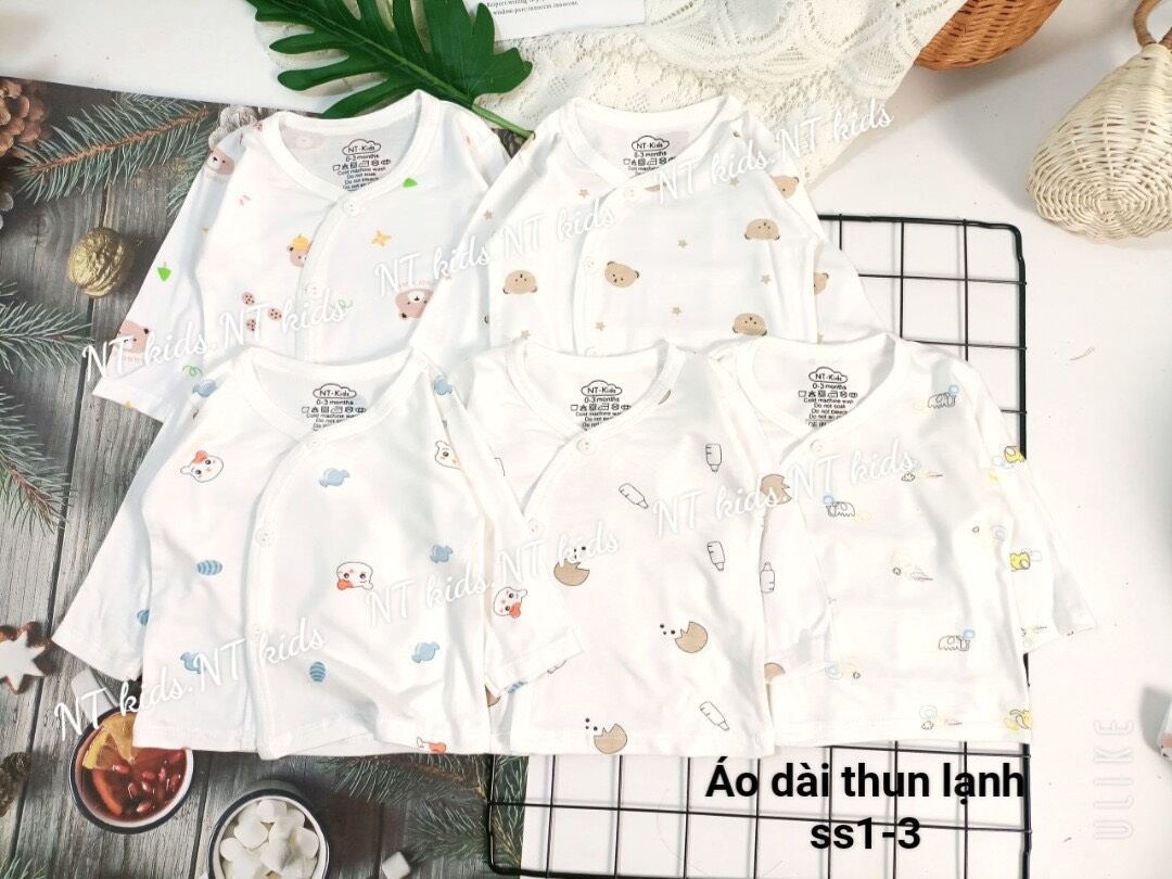 Set 5 áo sơ sinh thun lạnh chất petti sịn sò siêu mềm mịn cho bé