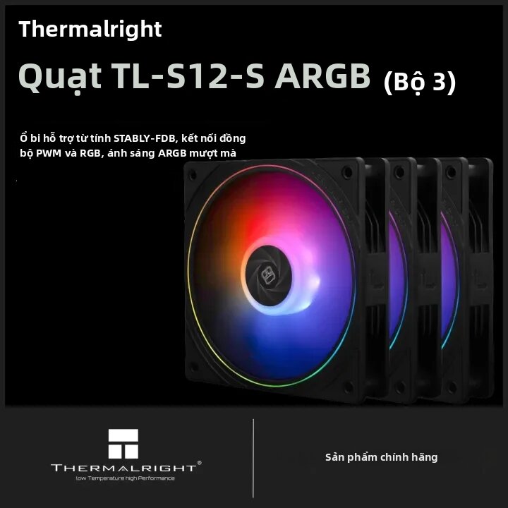 Thermalright | Quạt Làm Mát CPU Thermalright TL-S12-S 120mm ARGB, Thiết Kế Êm Ái, Luồng Khí Đảo Chiều, 12V, Ổ Bi Chất Lỏng, 23dBA (1 Cái/3 Cái) Giá 579,000 Đồng*Miễn phí vận chuyển