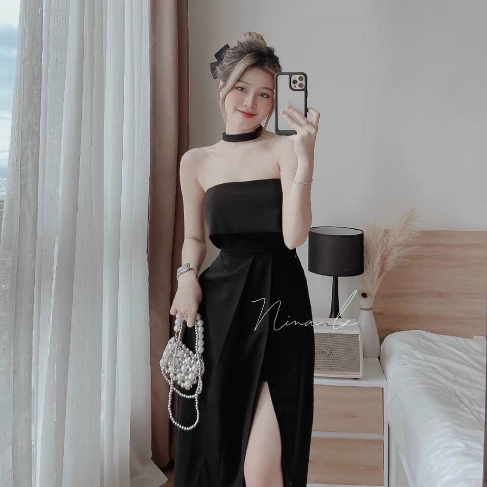 🍒đầm cup ngực kèm dây cổ sang trọng, duyên dáng
