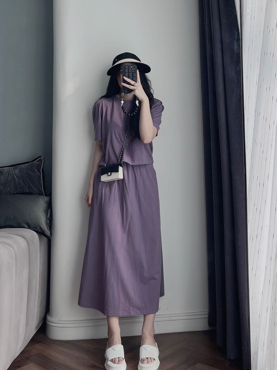 Set bộ nữ phong cách hàn quốc set áo và chân váy, set bộ đi chơi cotton sang chảnh áo thun croptop mix chân váy midi dài