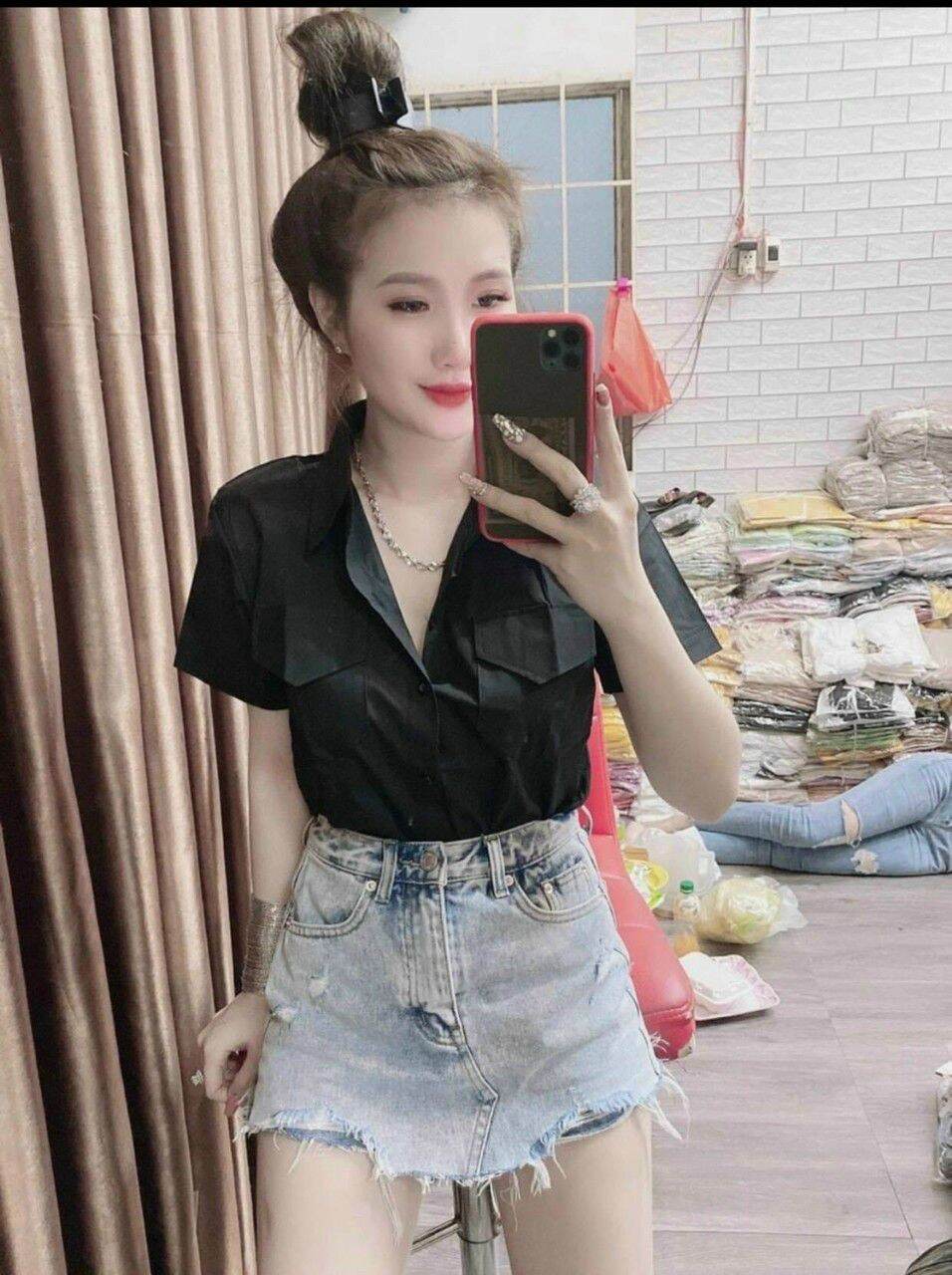 Áo sơ mi lụa cộc tay chất mịn đẹp