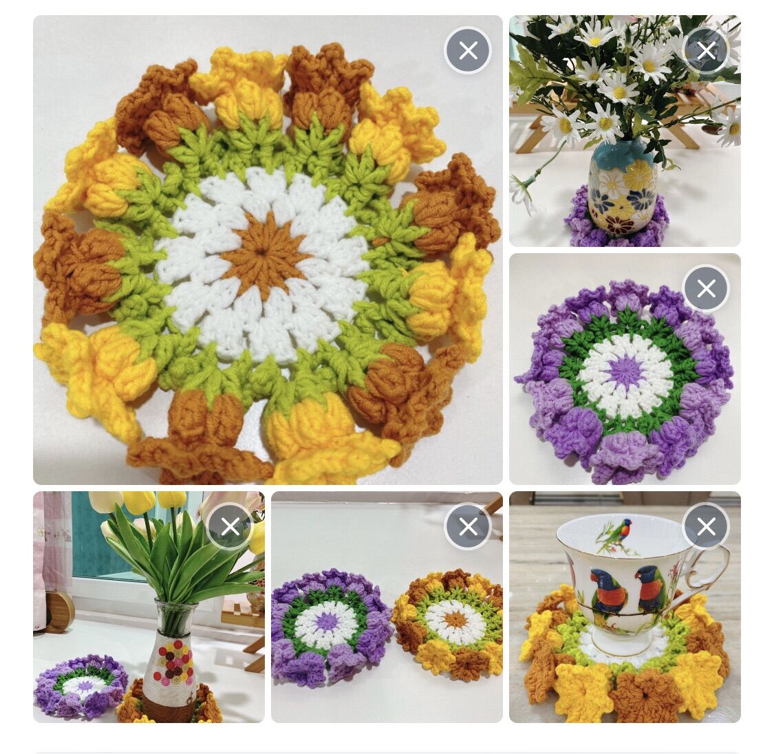 Đế lót ly hình hoa lưu ly, đế lót ly handmade