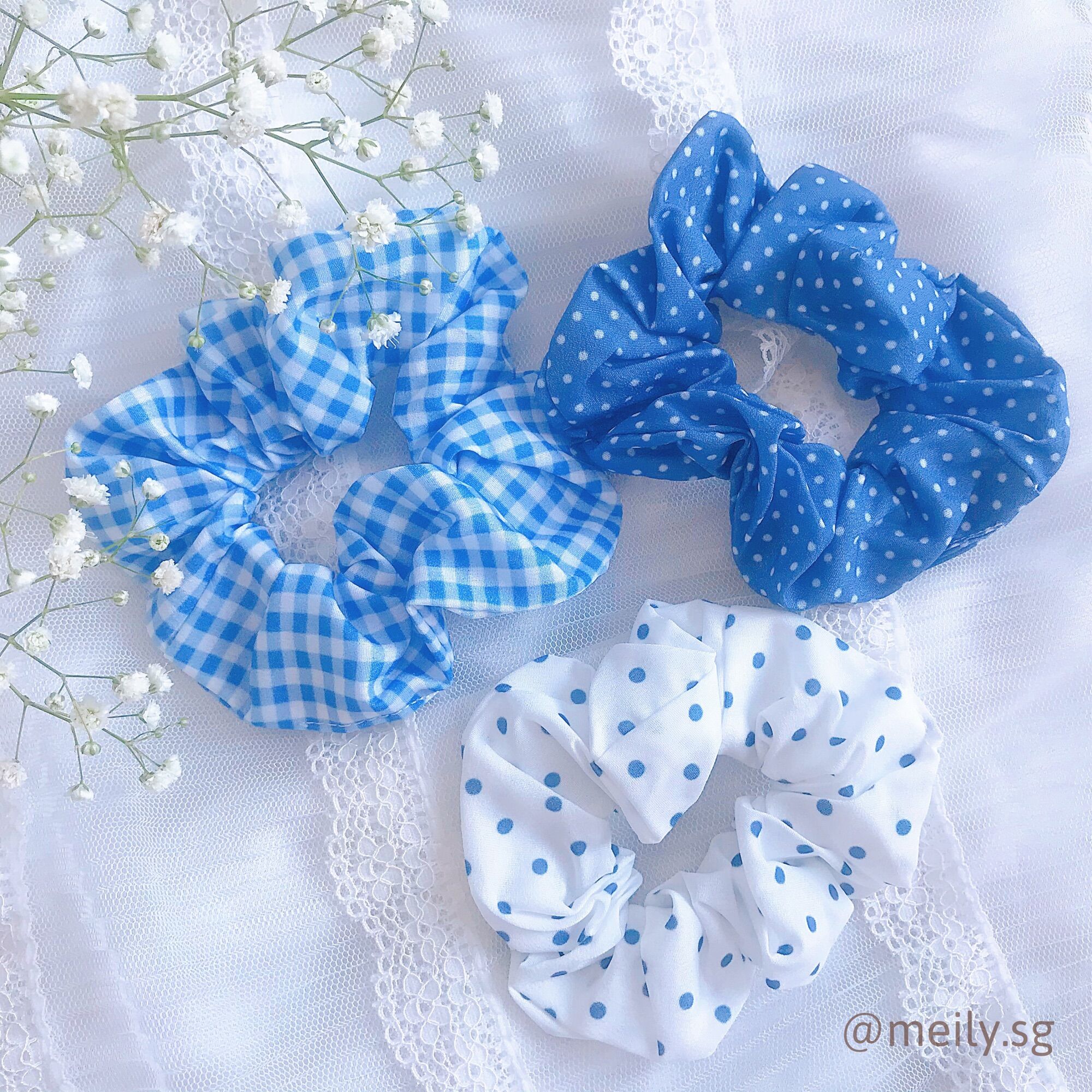 Cột tóc Scrunchies tông xanh dương Meily Store