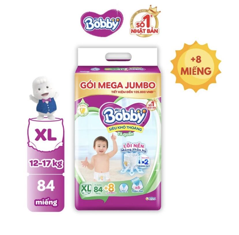 Tặng 8 miếng..Tả quần Bobby XL84 gói gạo non