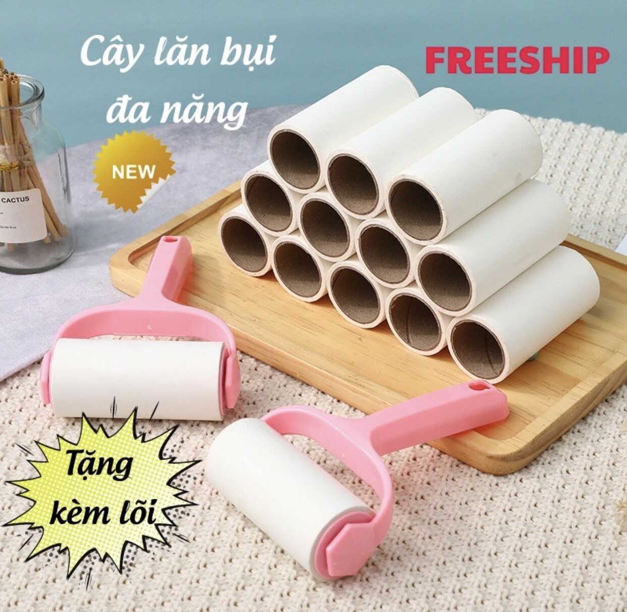 [✅ 1 CÂY 3 CUỘN ✅] CÂY LĂN BỤI QUẦN ÁO  , CHĂN MÀN , BÀN GHẾ SOFA , LÔNG CHÓ MÈO- SỰ DỤNG LÕI GIẤY  DẠNG CON LĂN BỤI  DÙNG ĐỂ LĂN DÍNH XÉ TỪNG LỚP