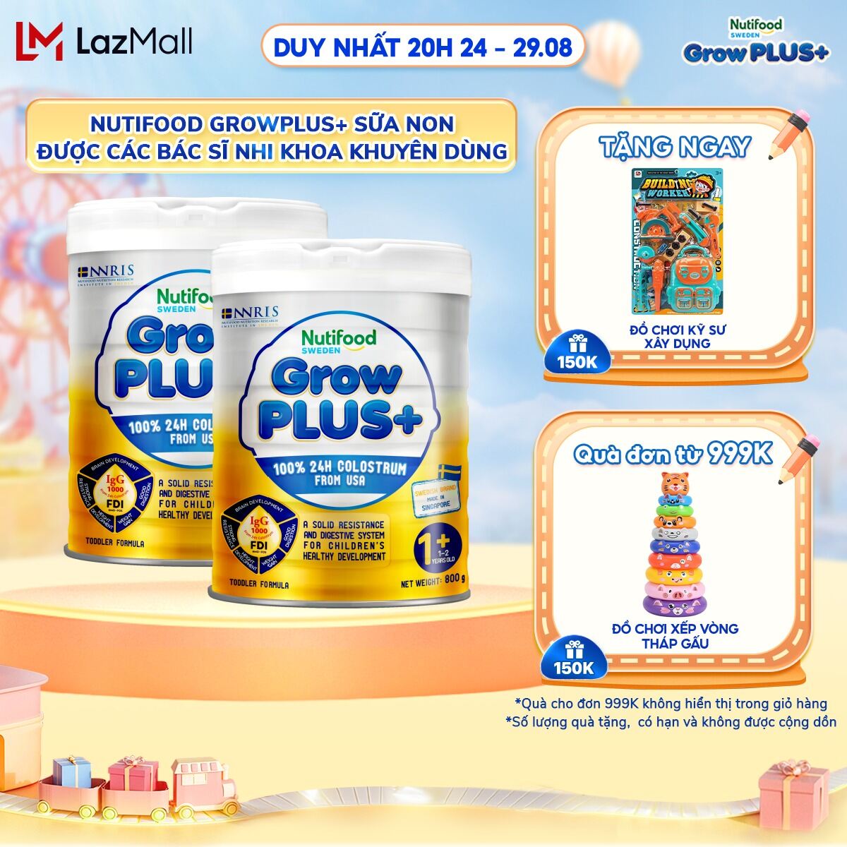 Combo 2 Sữa non GrowPLUS+ trên 1 tuổi Singapore tăng cường hệ miễn dịch và hấp thu chất dinh dưỡng - Grow Plus+